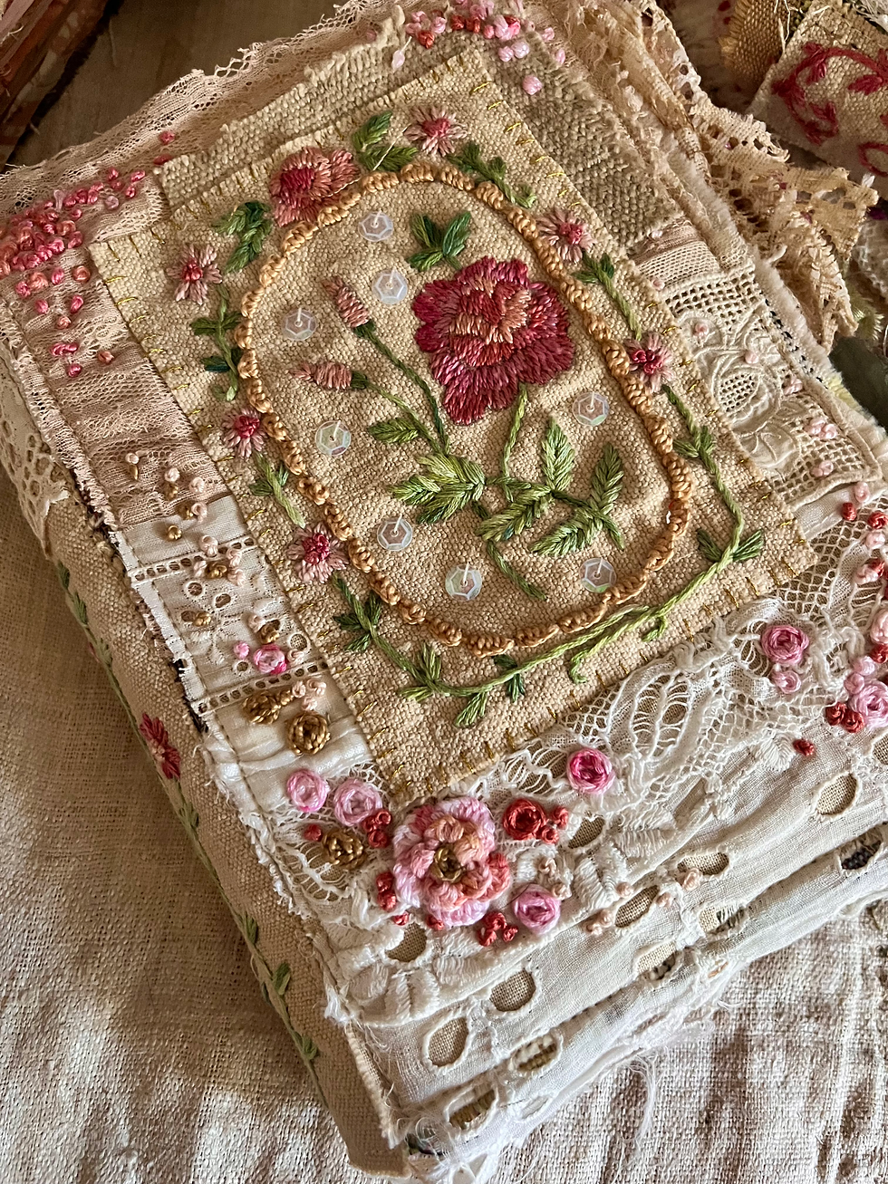 Thumbnail: Hand-Embroidered Textile Collage Heirloom Art Journal
