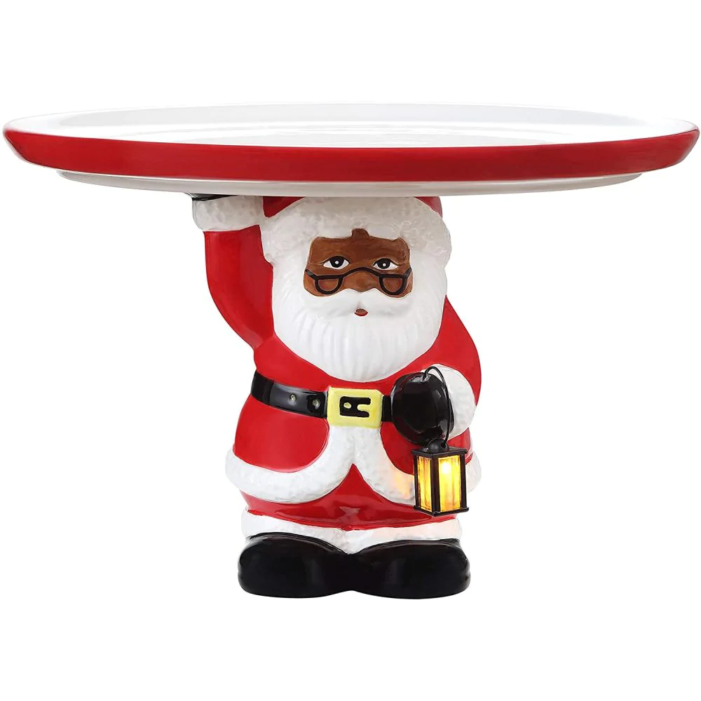 Black Santa Light Up Cake Plate