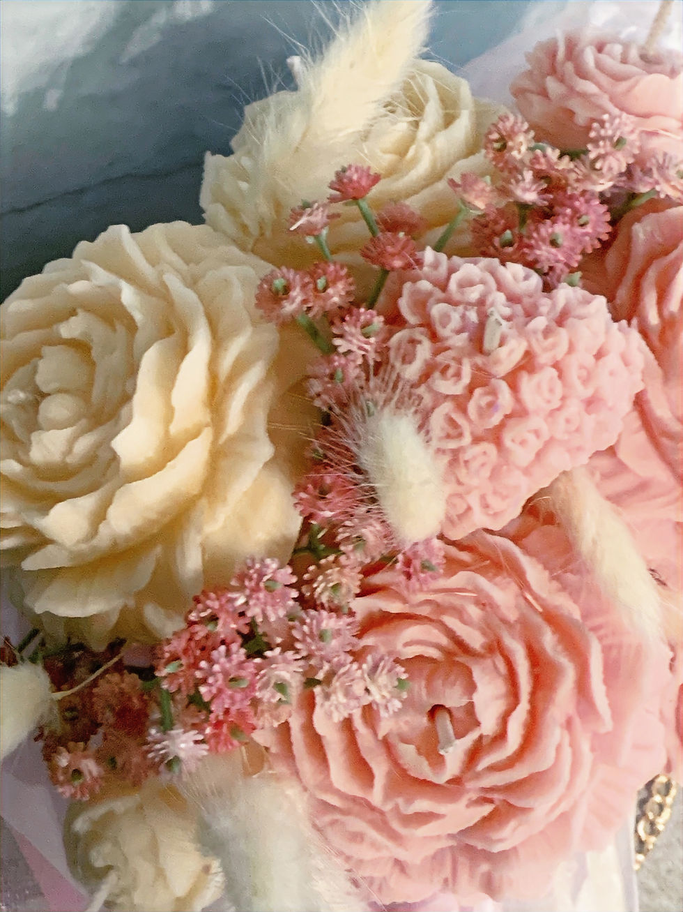 Thumbnail: PINK & WHITE PEONY ROSE CANDLE BOUQUET