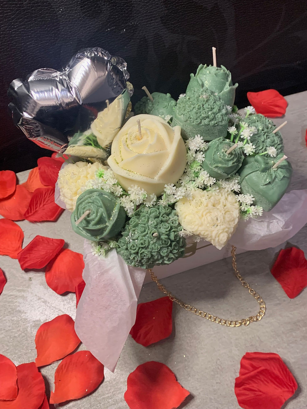 Thumbnail: WHITE & GREEN ROSE HEART CANDLE BOUQUET