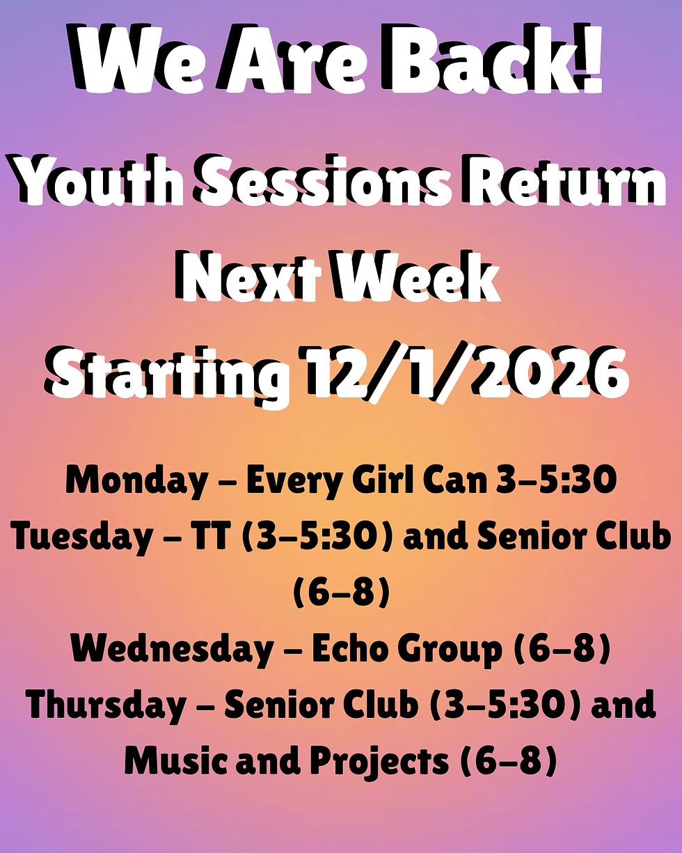 Youth Sessions Returning from the 12th of January!