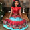Thumbnail: Red digital print , satin yoke kids frock