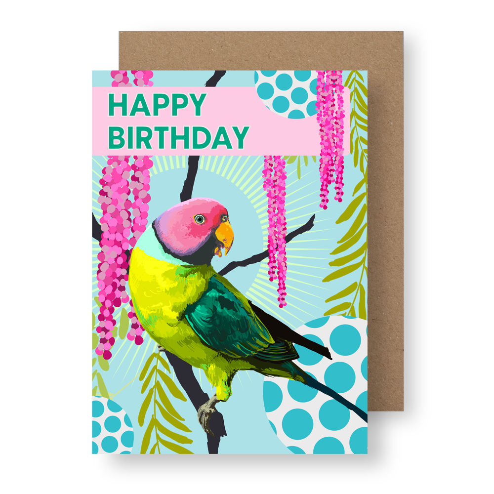Parakeet Happy Birthday Card
