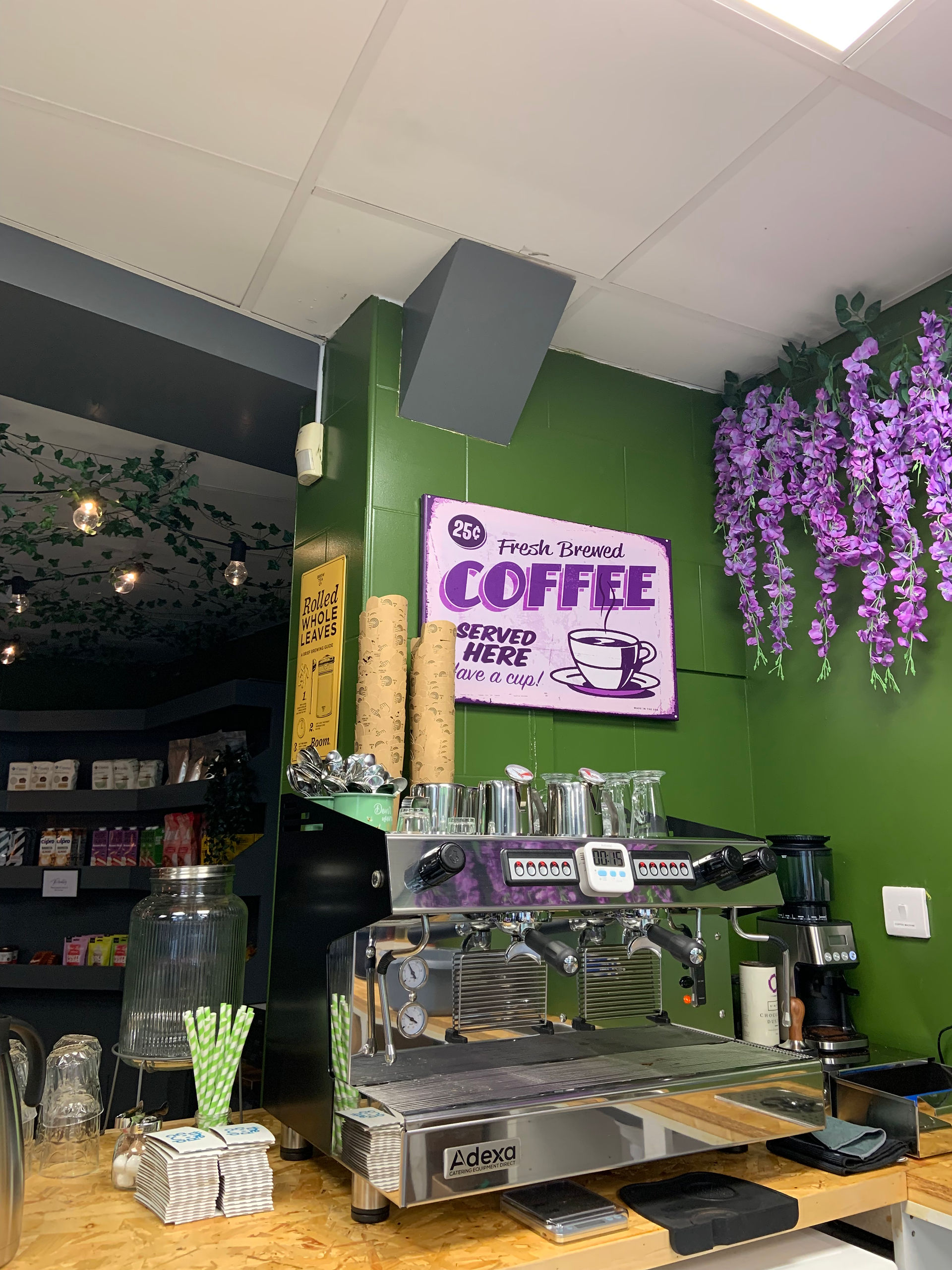 The coffee machine and vintage coffee sign