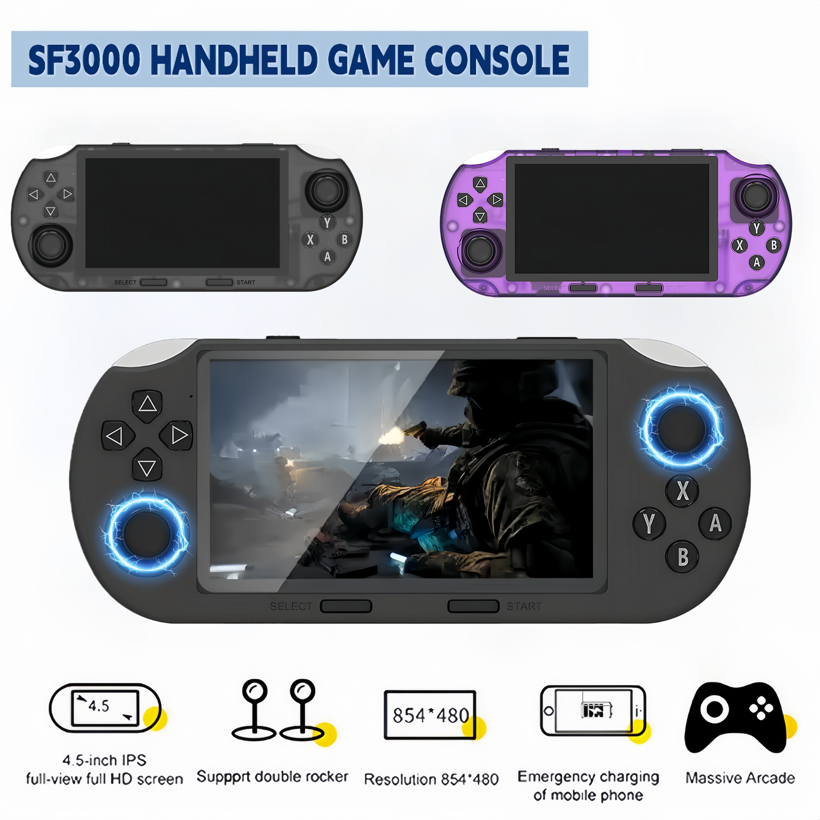 SF3000 Retro Handheld Video Game Console Classic Games Pocket Player with 4.5 In