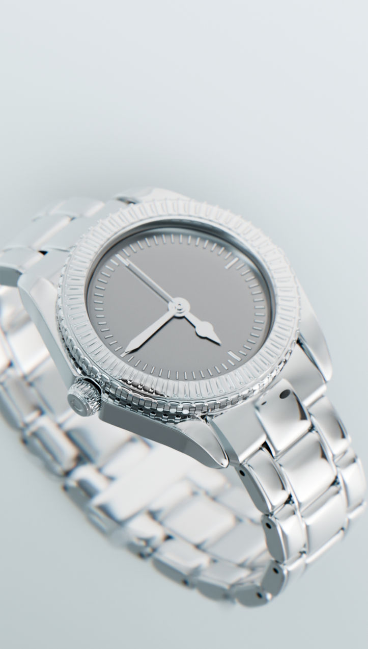 Silver luxury wristwatch with metallic bracelet and minimal dial – 3D render