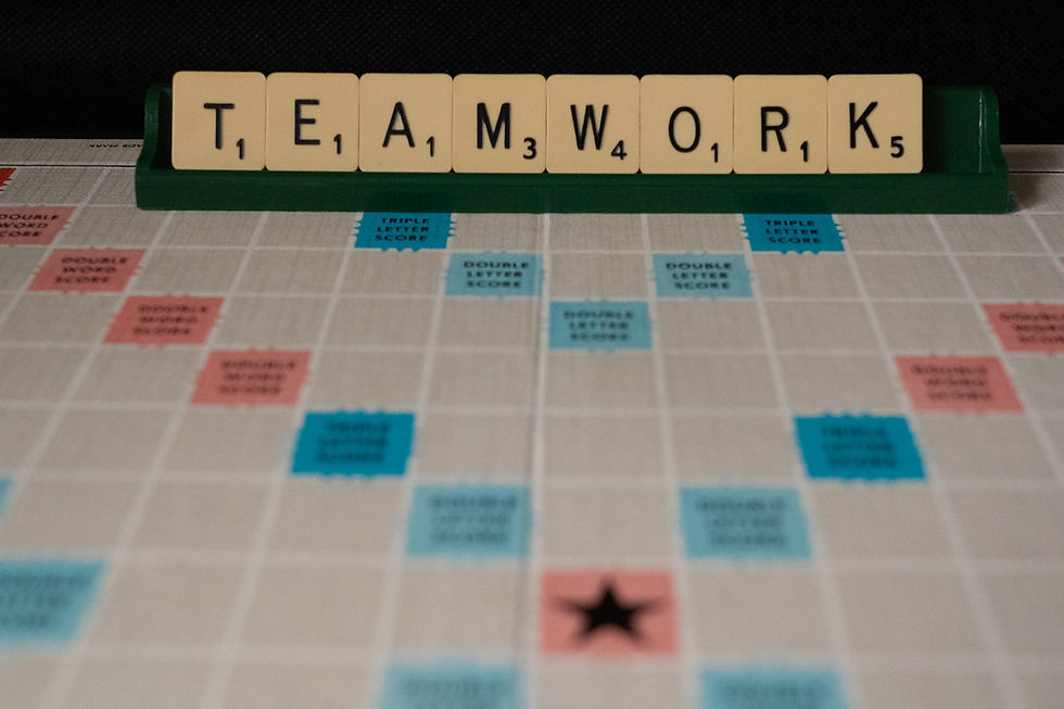 Jeu Scrabble avec le mot "Teamwork"