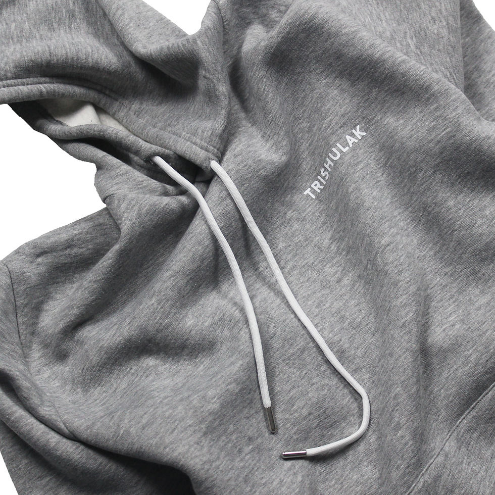 Küçük resim: Trishulak Logo Baskılı Basic Kapüşonlu Gri Kırçıllı Sweatshirt