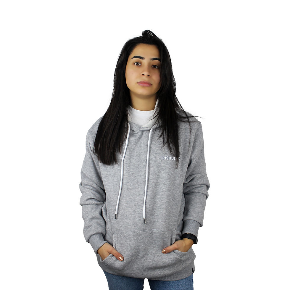 Küçük resim: Trishulak Logo Baskılı Basic Kapüşonlu Gri Kırçıllı Sweatshirt