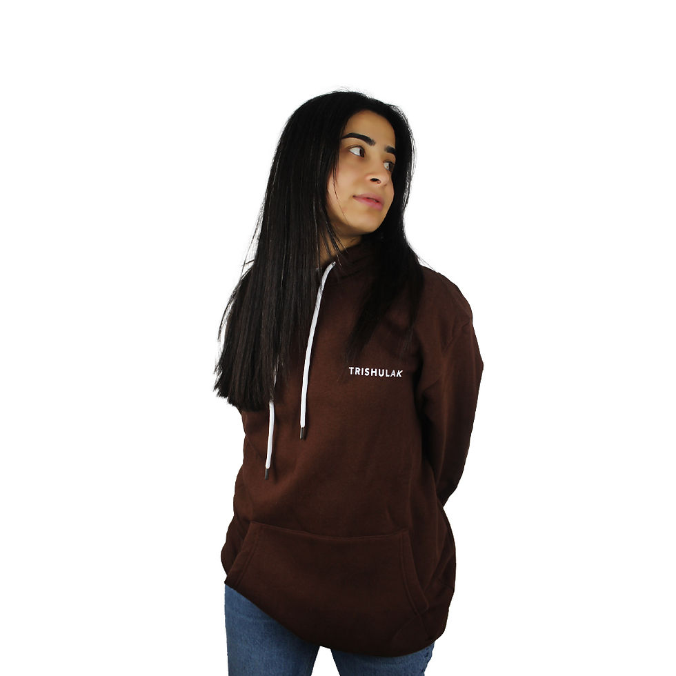 Küçük resim: Trishulak Logo Baskılı Basic Kapüşonlu Kahve Sweatshirt