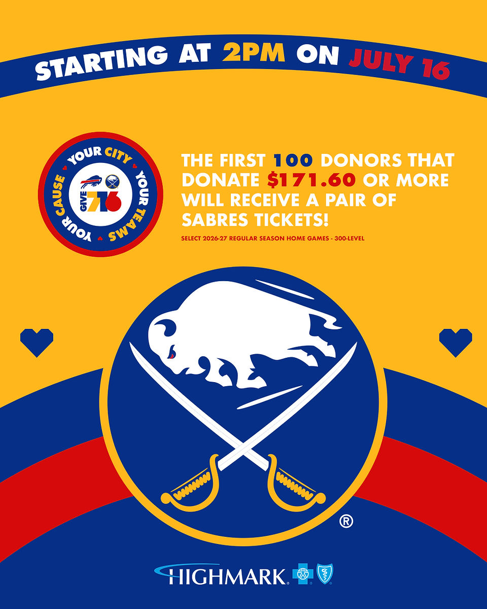 Starting at 2:00 PM on July 16, the first 100 donors who contribute $171.60 or more through Give 716 will receive a pair of Buffalo Sabres tickets for a select 2026–27 regular season home game (300-level seating)!  Support the Fluvanna Community Historical Society while enjoying a night of Sabres hockey and helping preserve local history and strengthen our community.