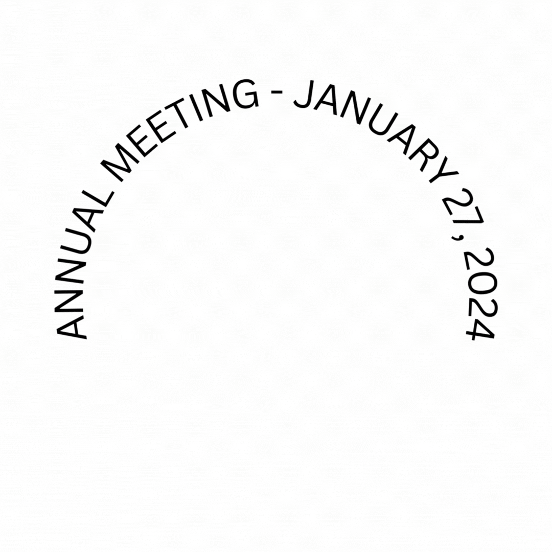 Logo of the Fluvanna Community Historical Society, with the historic Meeting House in the center, in green, a sun in yellow rising in the background and the words, "Annual Meeting - January 27, 2024" written in an arch around the top of the graphic.