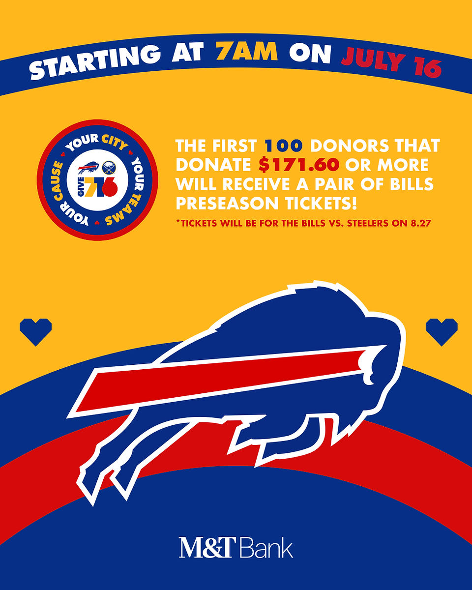 Starting at 7:00 AM on July 16, the first 100 donors who contribute $171.60 or more through Give 716 will receive a pair of Buffalo Bills preseason tickets for the Bills vs. Steelers game on August 27!  Support the Fluvanna Community Historical Society while cheering on the Bills and helping preserve our community's history.