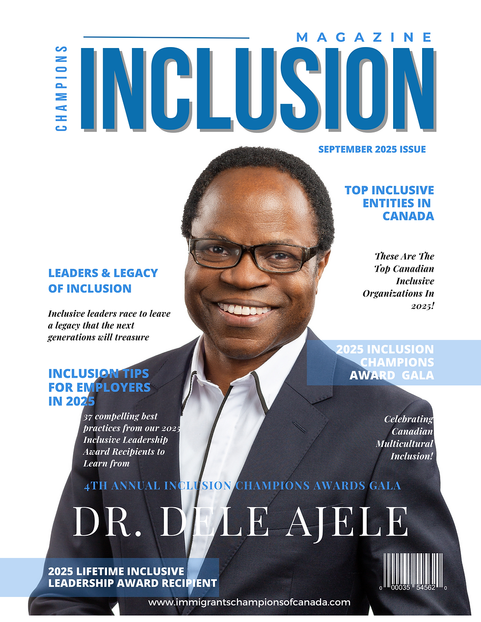 Dr. Dele Ajele's 2025, Inclusion Champions Magazine Cover in Celebration of his 2025, Lifetime Inclusive Leadership Award at the 2025, Inclusion Champions Awards Gala