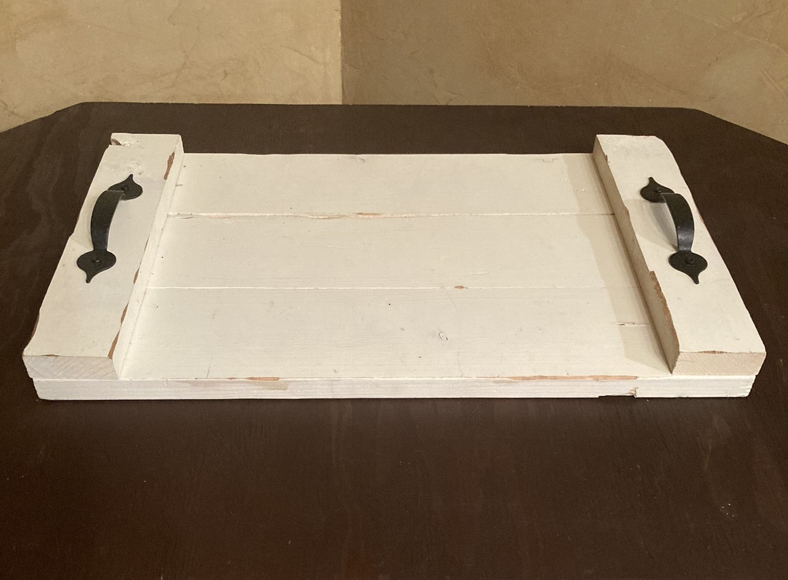 Ivory Wooden Platter with Metal Handles (small)