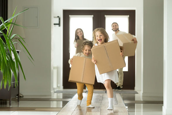 Happy family with kids bought new home, 