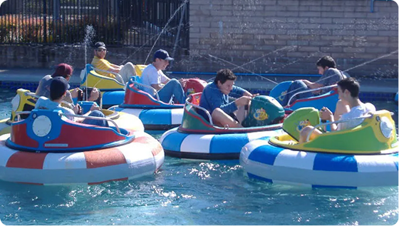 Family activity bumper boats of all different colors