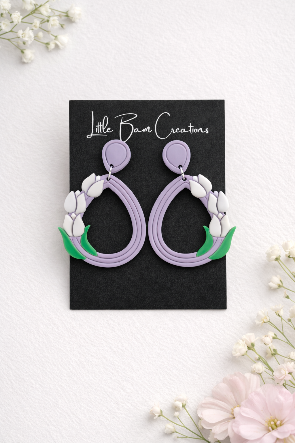 Lavender Tulip Teardrop Earrings | Floral Spring Statement Earrings