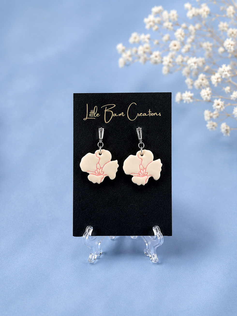 Thumbnail: White Orchid Polymer Clay Earrings
