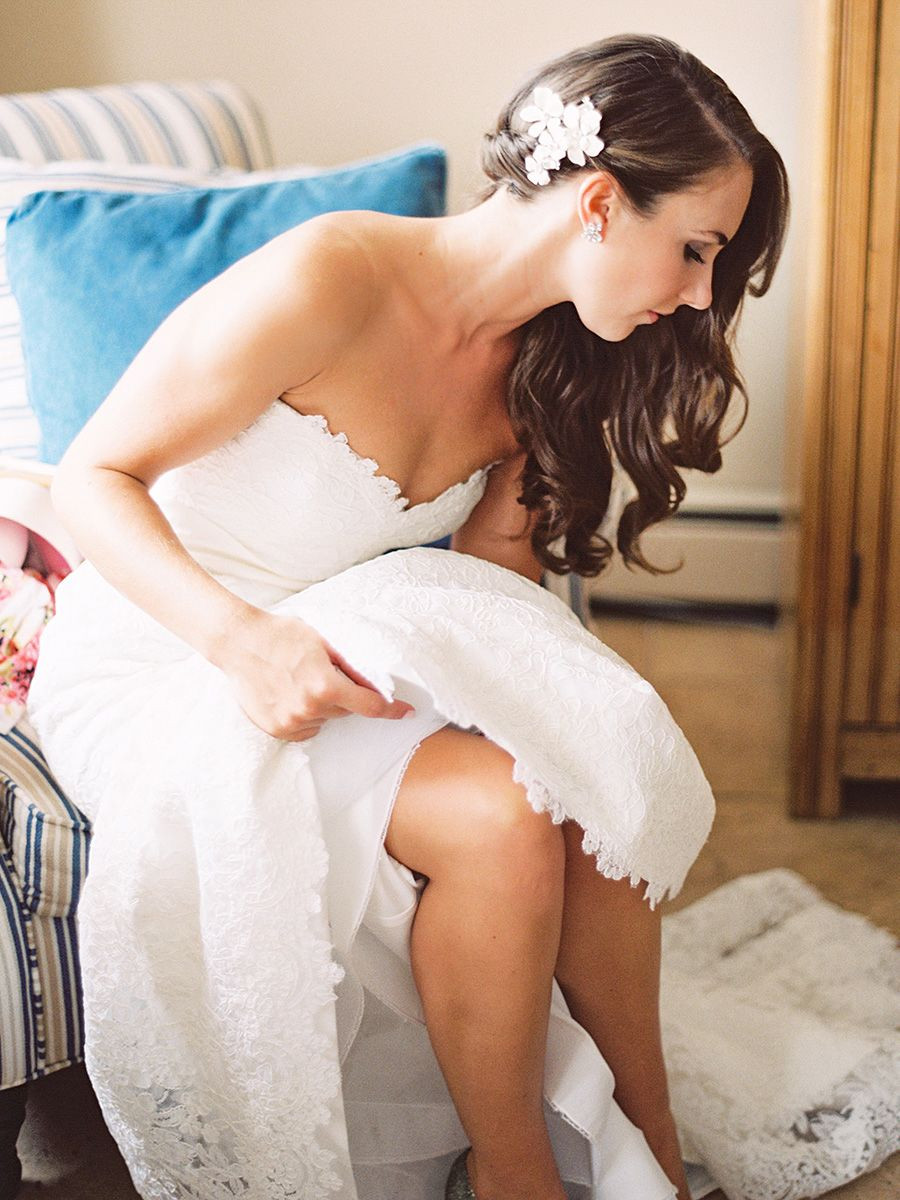 side swept wedding hair with flowers