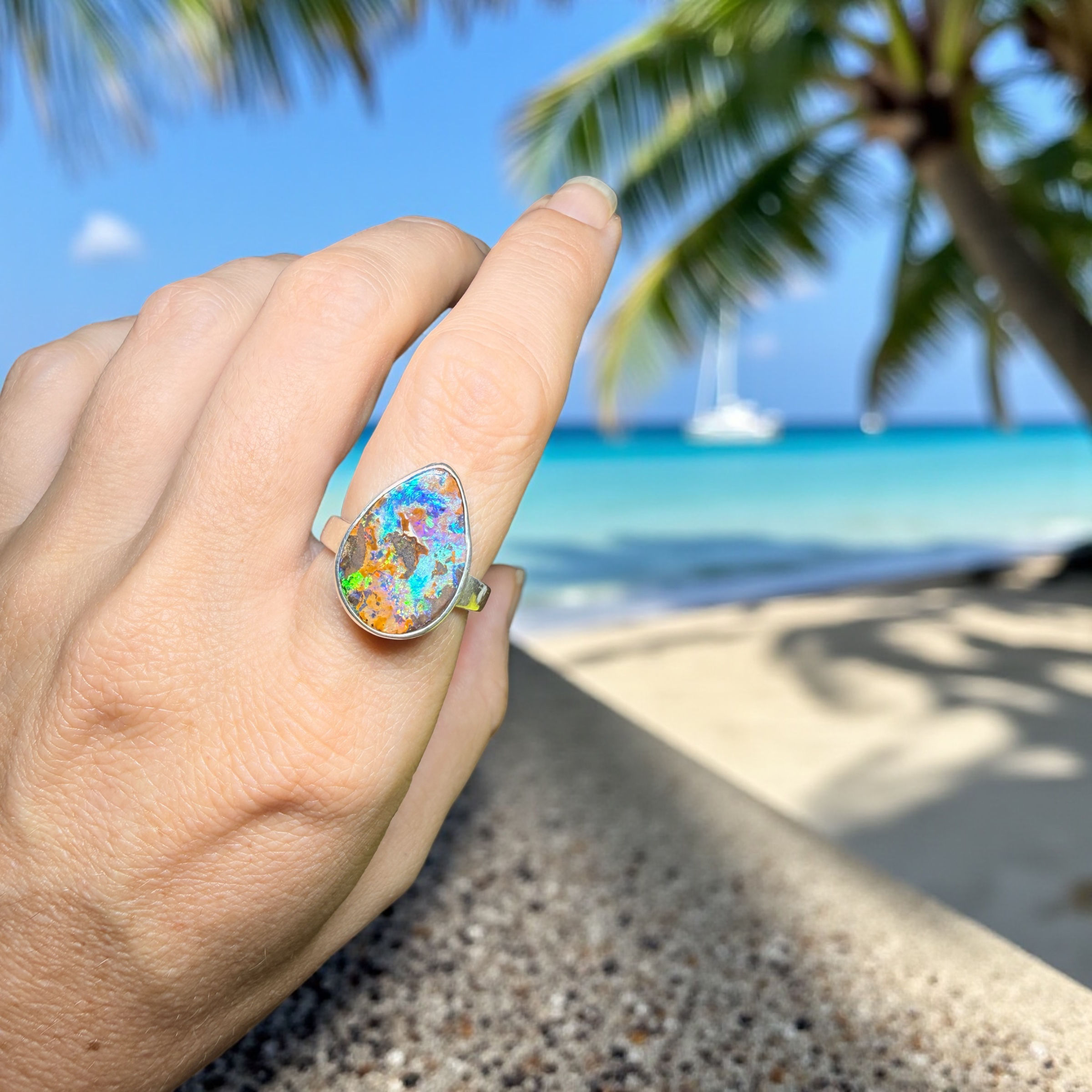 QLD Boulder Opal (pipe) SET ring