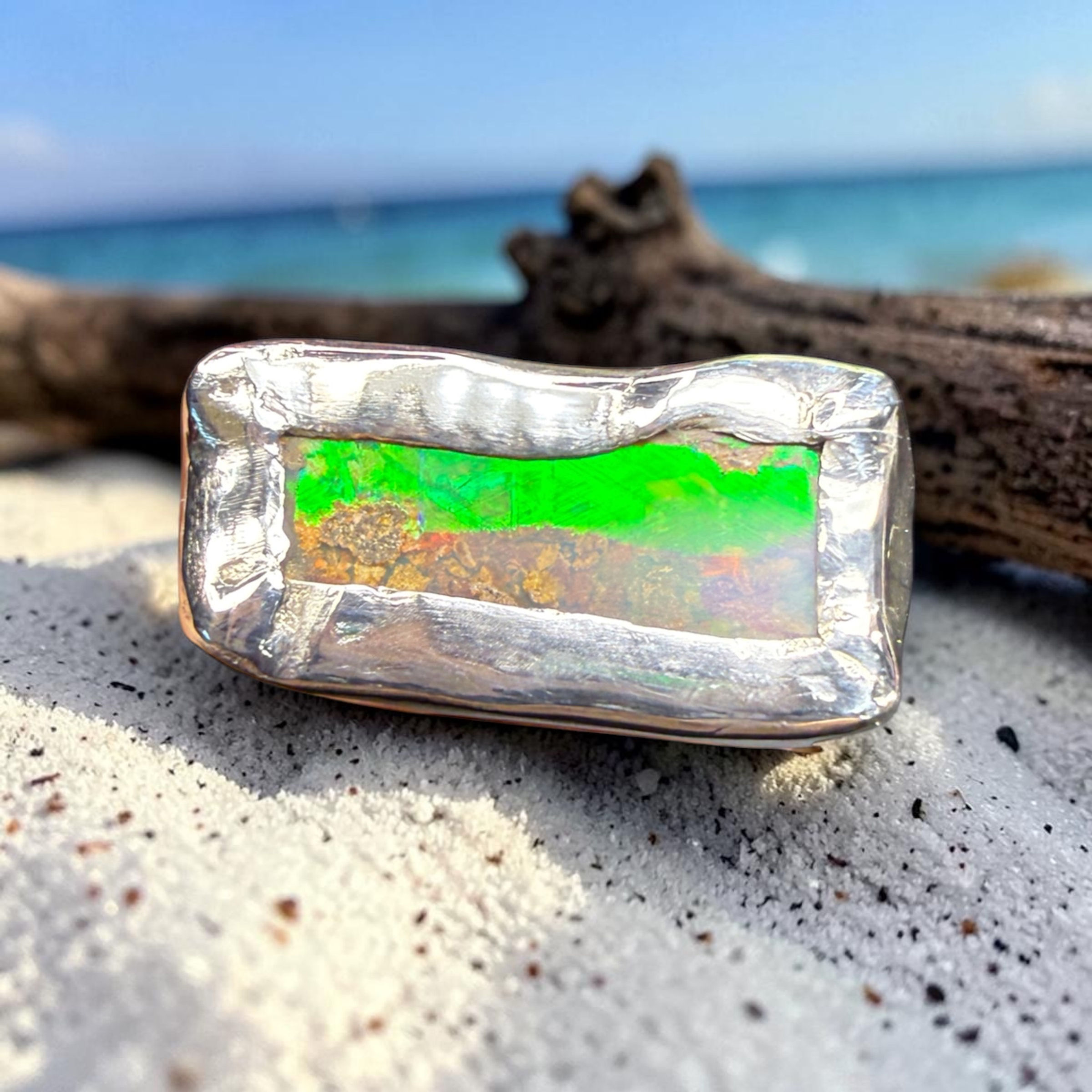 QLD Boulder Opal (UNISEX) SET ring- Size 8.5