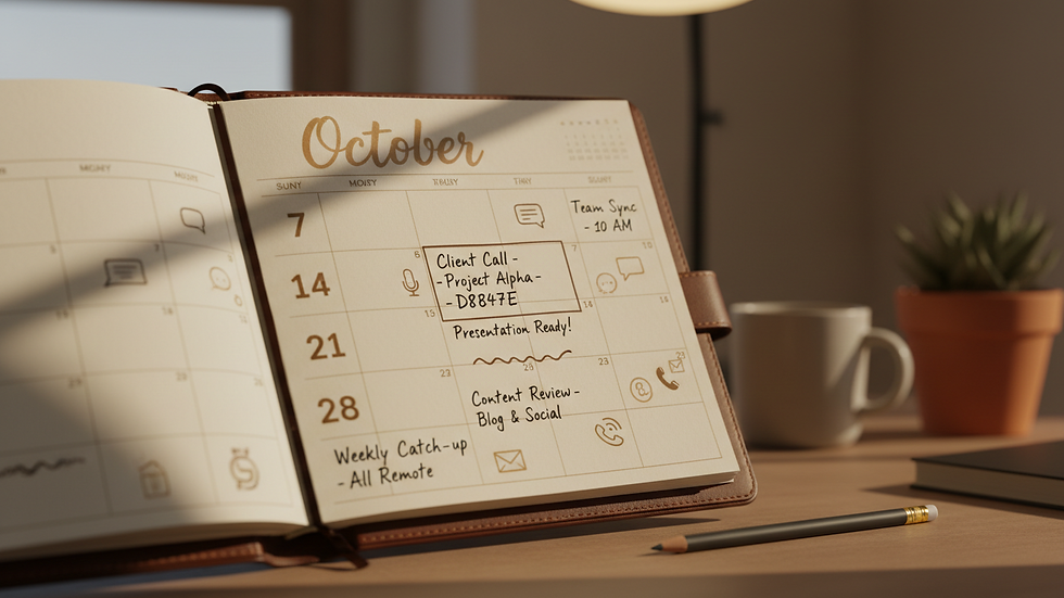 Close-up view of a calendar with notes and reminders for communication