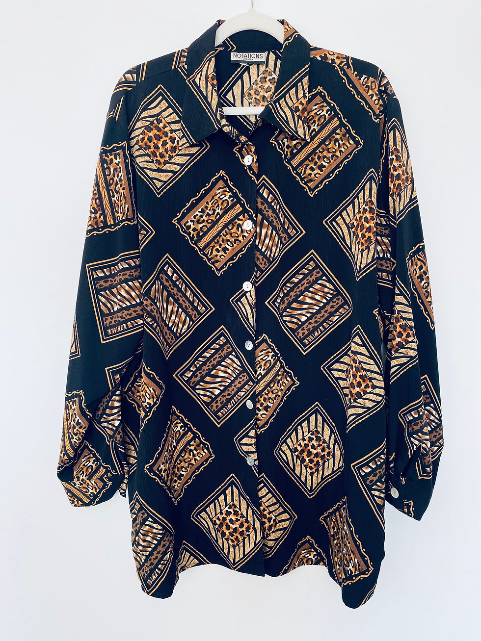 Vintage, Black and Tan Animal Print Button Down