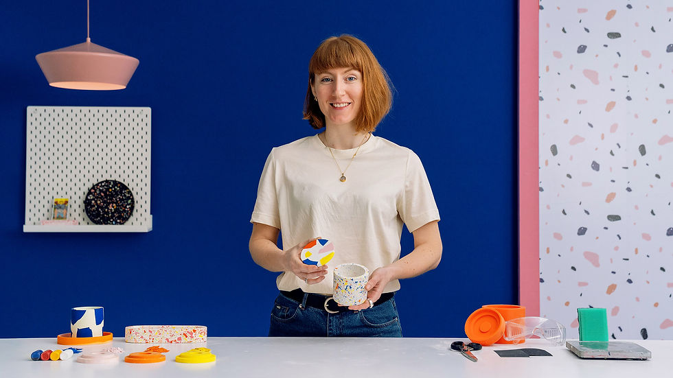 Hey Kiddo Co Domestika course how to use Jesmonite terrazzo