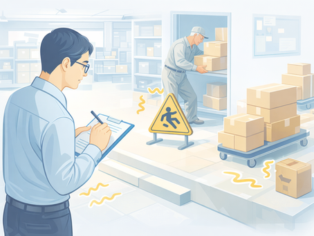 高年齢労働者が作業する職場で労災防止措置を点検するイラスト