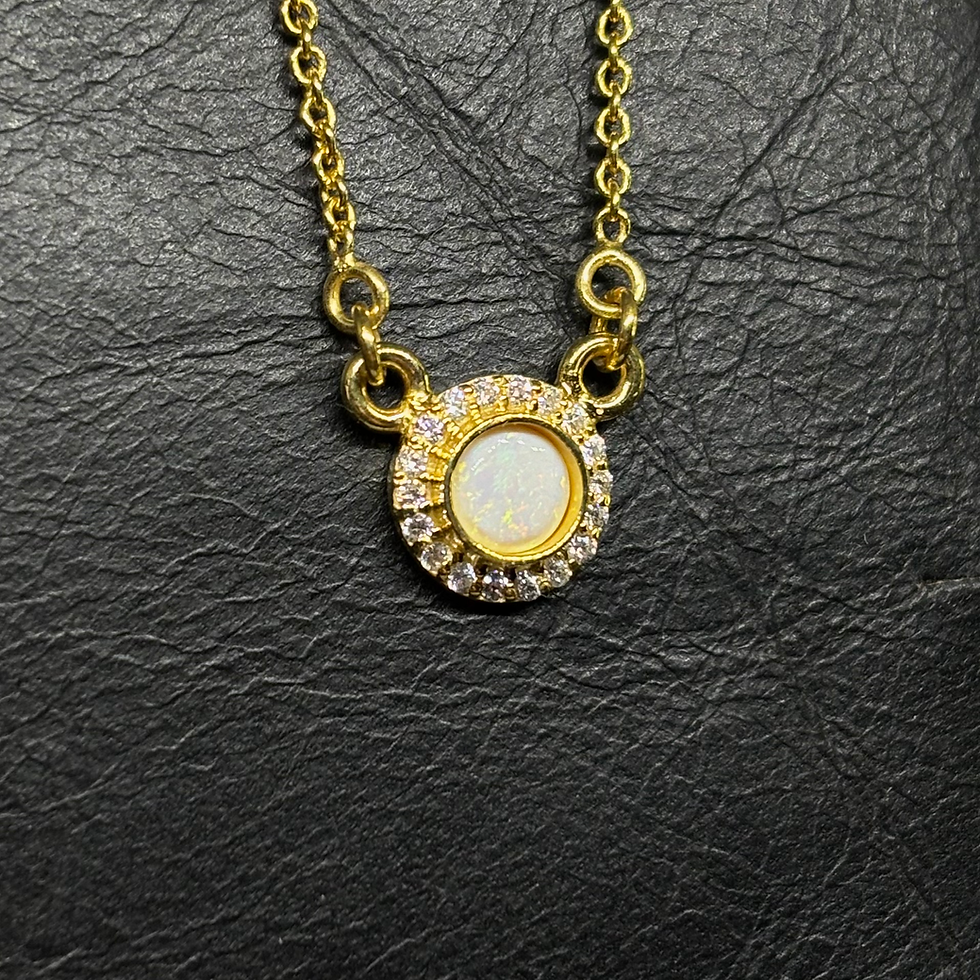 Thumbnail: White Mexican Fire Opal Flower Burst 18k Gold Necklace With Twin Rolo Chain
