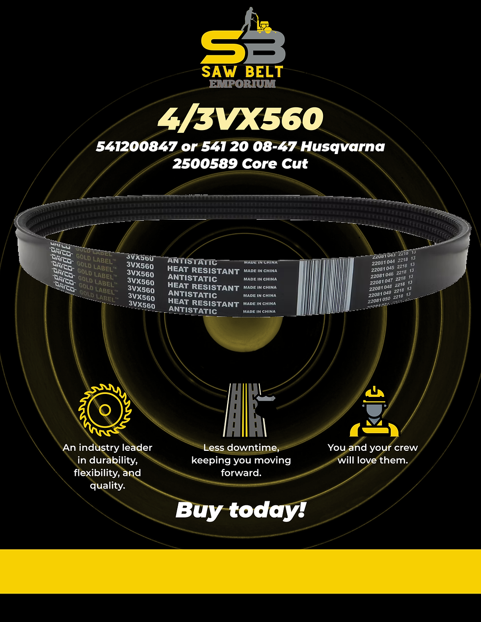 Thumbnail: 4/3VX560 Saw Belt Replacement Specs