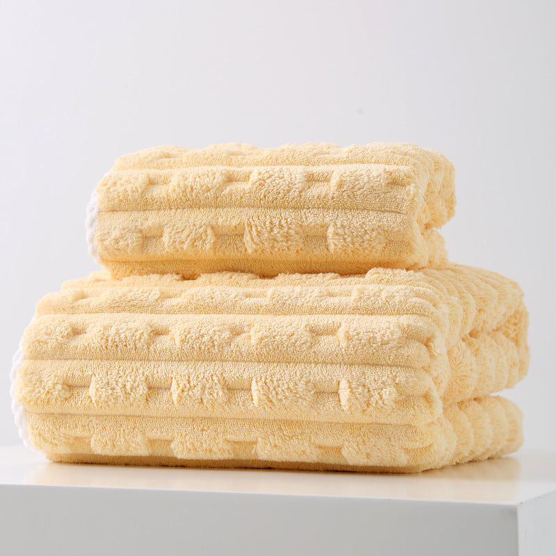 NNEDSZ Yellow Thickened Coral Fleece Towel Set, Large Bath Towel & Face Towel Co