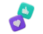3d icons displaying a thumbs up in a teal box and a heart in a purple box