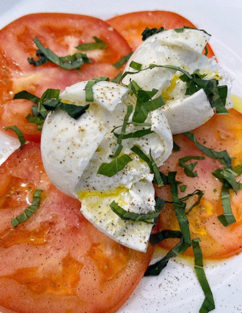 Burrata Italian food at Cosmico Beach Zandvoort