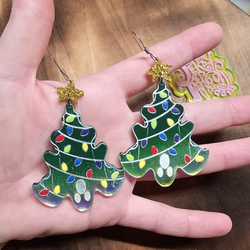 Thumbnail: Spooky Holiday Christmas Tree Acrylic Dangle Earrings