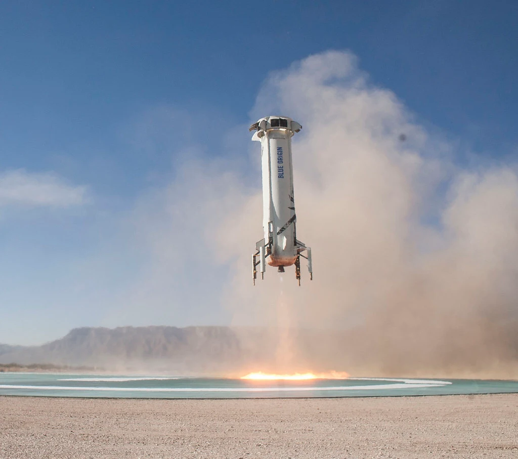 Blue Origin spacecraft landing on a landing pad