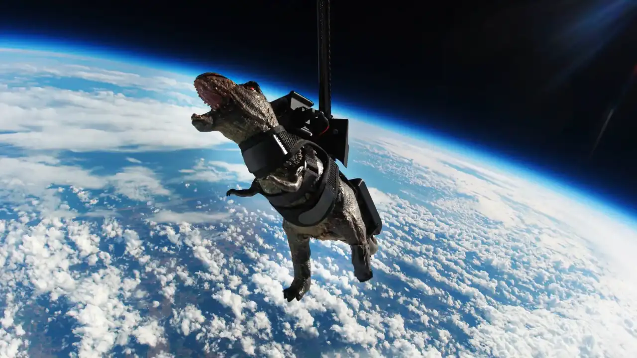 How Ridiculous' toy T. rex in space