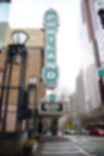 Historic Portland marquee sign at the Arlene Schnitzer Concert Hall in downtown Portland, Oregon.