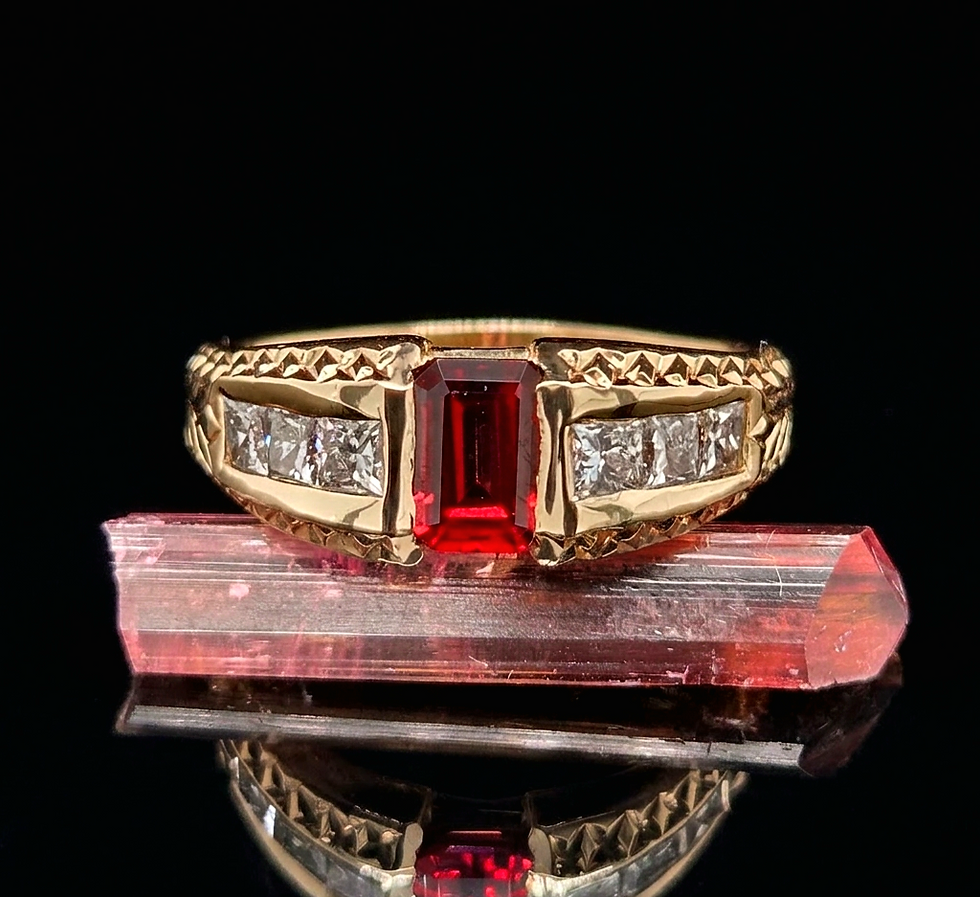 Thumbnail: Red Garnet Gold Band Ring