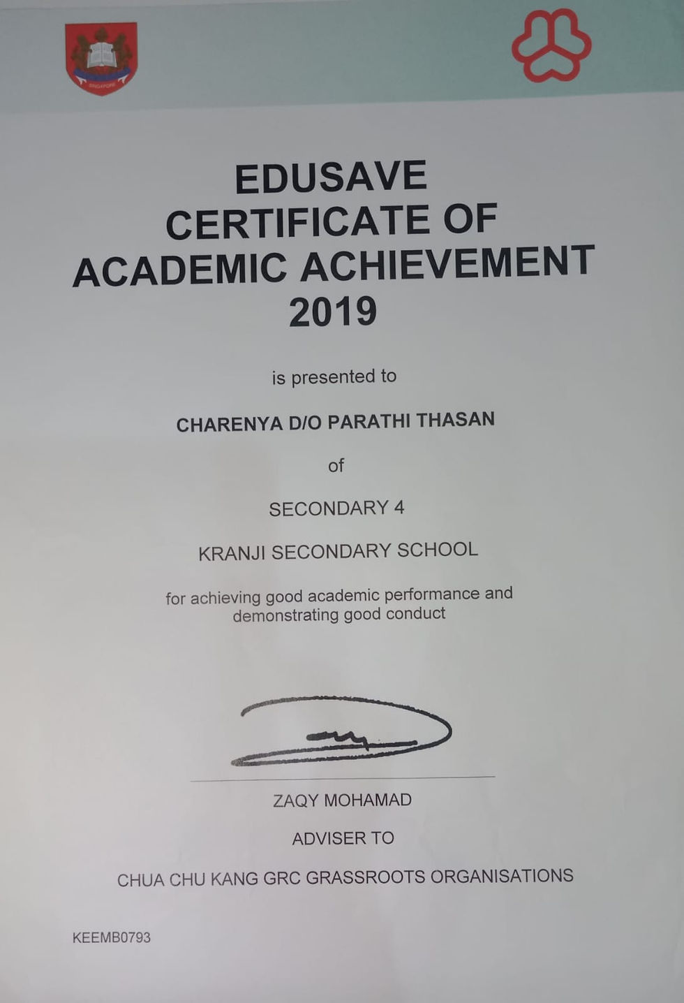 Edusave Academic Achievement 2019