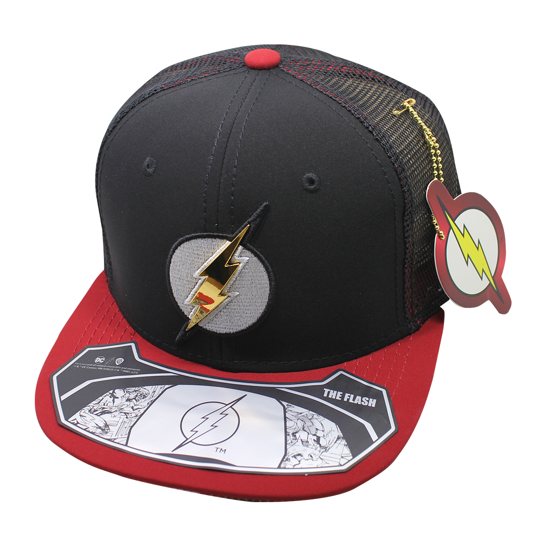 Gorra DC Comics FLASH Logo Bordado Placa Oro Brillante estilo "Trucker"