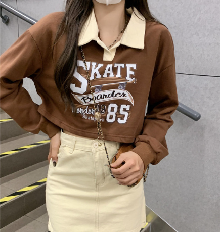 Retro Street Style Personalized Lapel Pullover Sweater