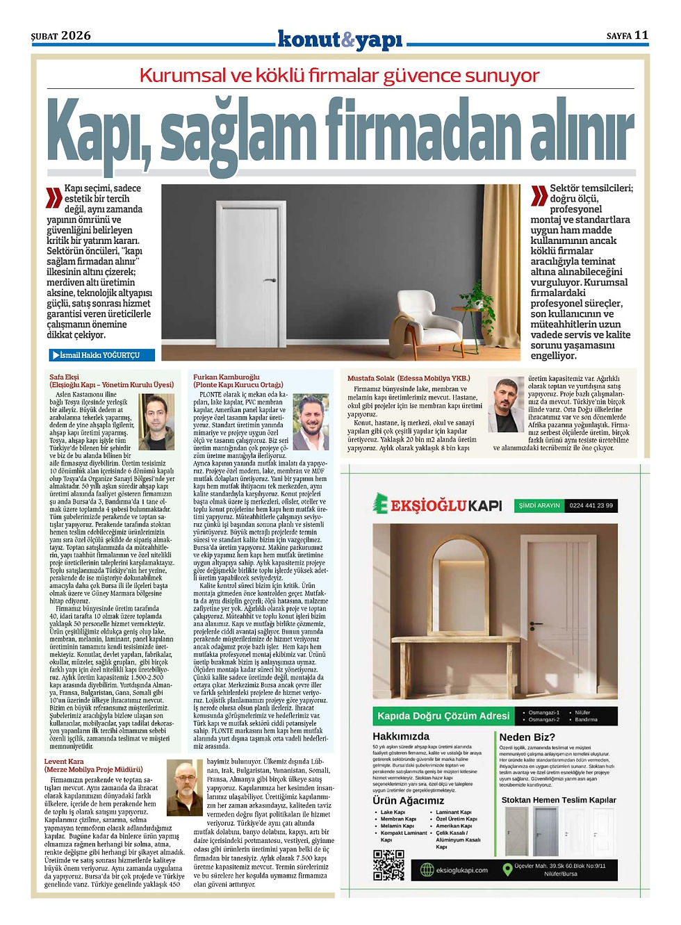 Konut & Yapı Şubat 2026 - Kapıda Doğru Çözüm Adresi > Ekşioğlu Kapı