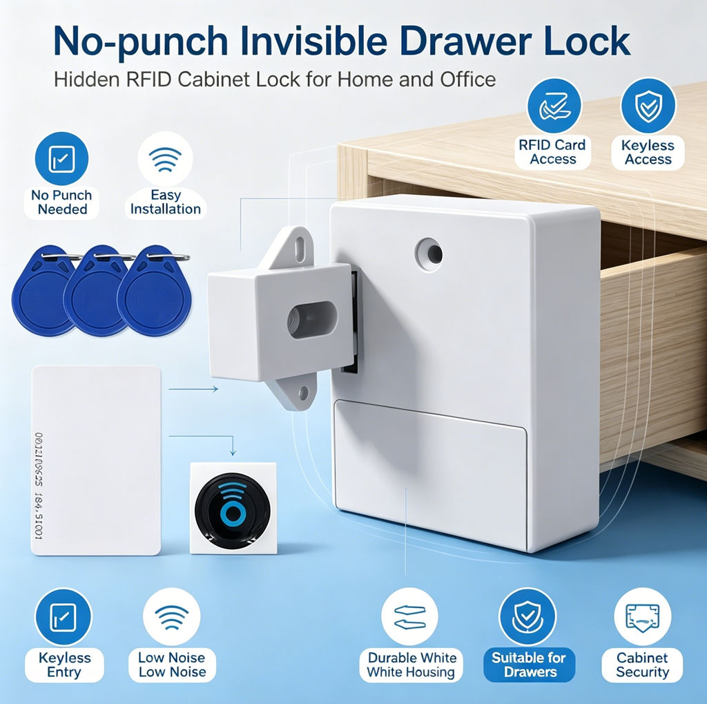 Smart Sensor Invisible Lock RFID Card Keykob Drawer Lock Hidden Punch-free Digit