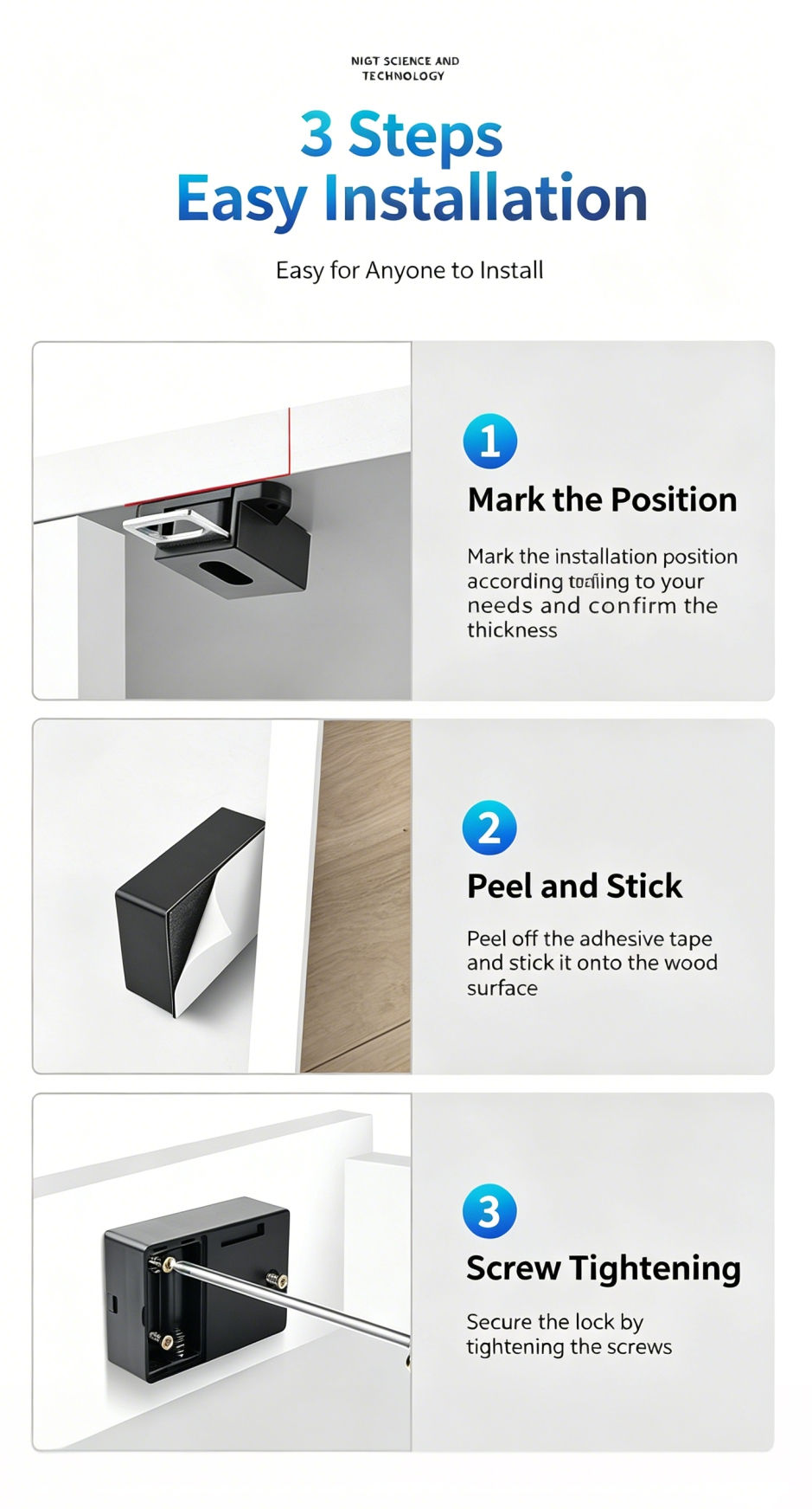 Thumbnail: Smart Sensor Invisible Lock RFID Card Keykob Drawer Lock Hidden Punch-free Digit