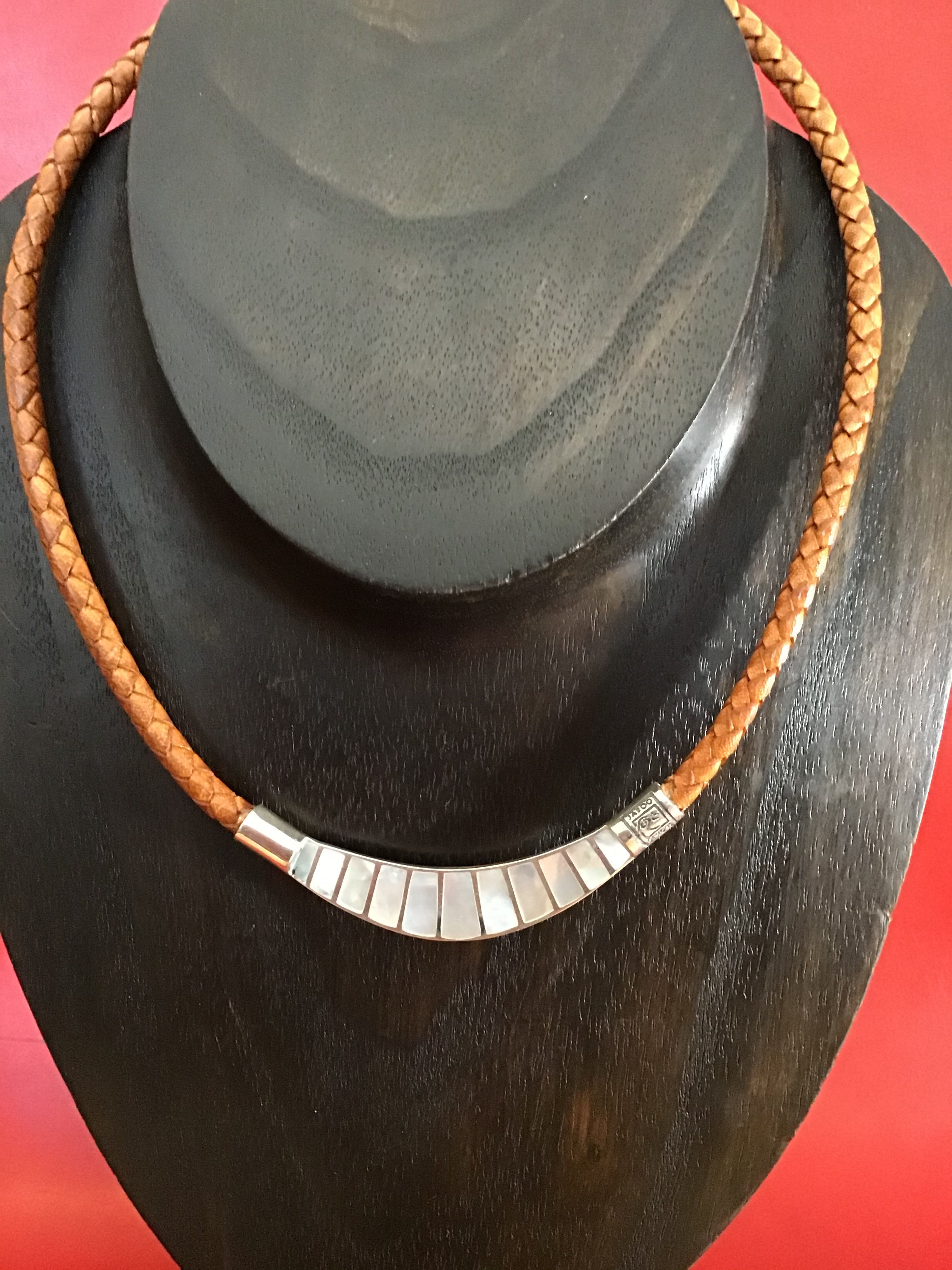 Necklace with flat sterling silver feature with Mother of Pearl