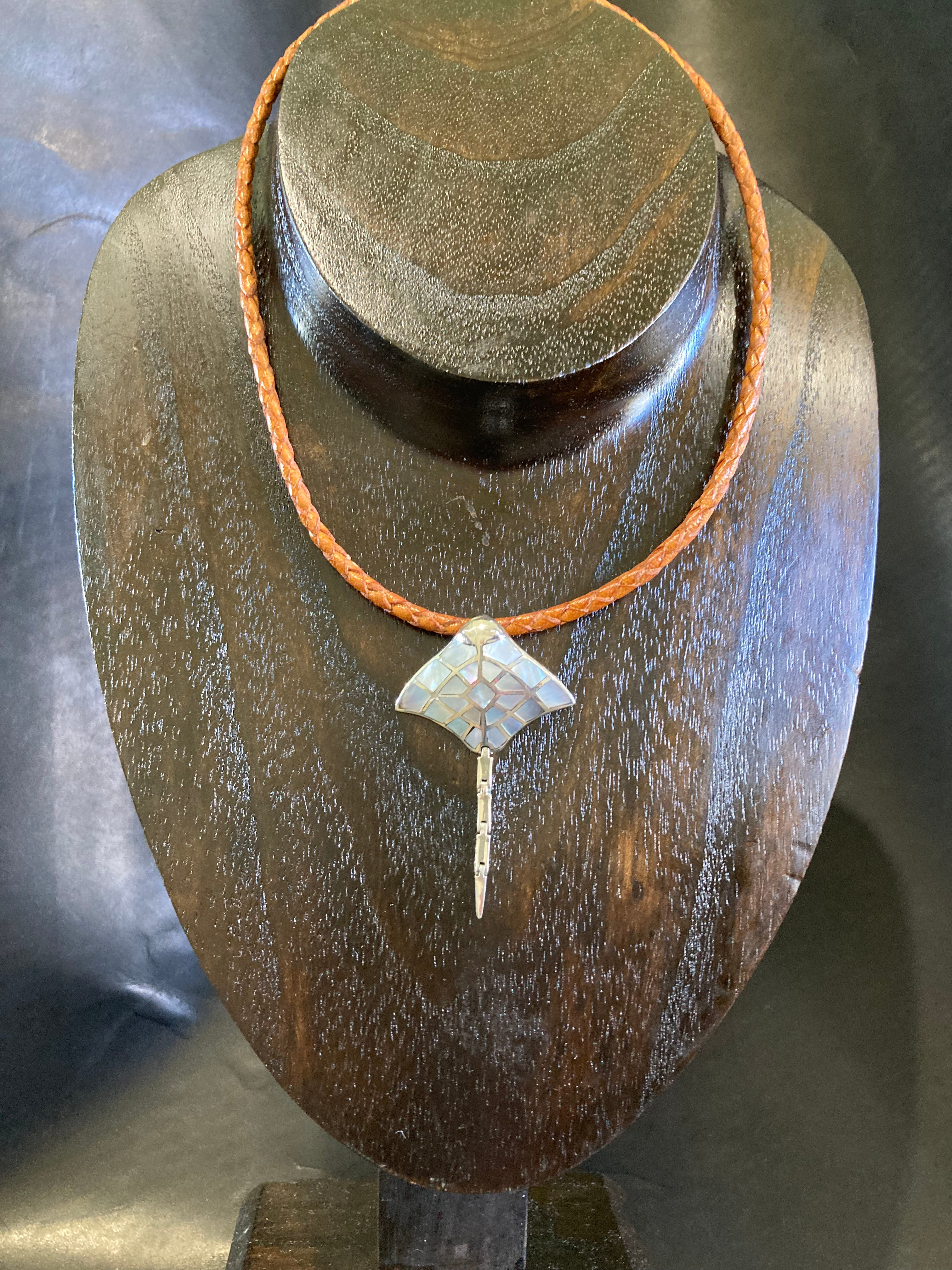 Sterling silver stingray pendant with mother of pearl necklace.