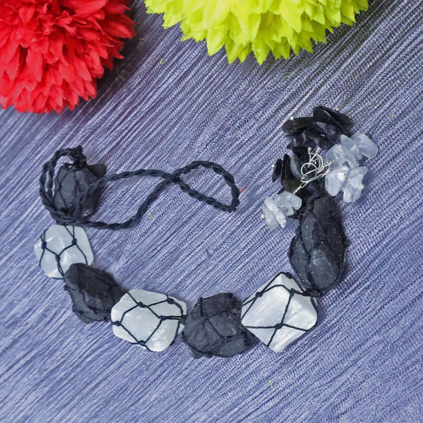 Selenite and Black Tourmuline Hanging Style 2