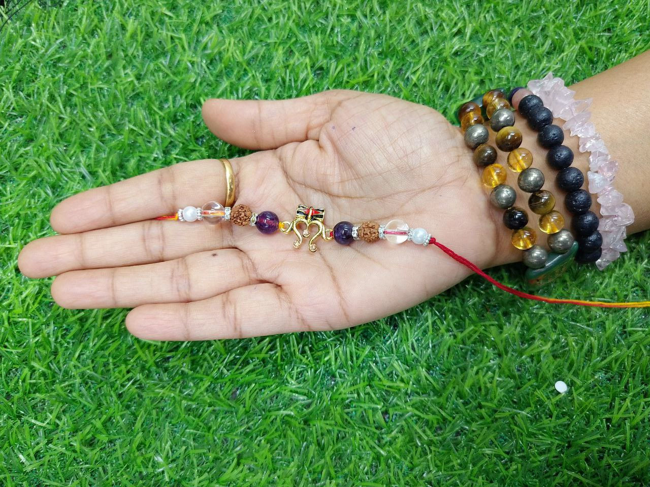 Trishul Crown Chakra With Rudraksh Rakhi, Crystal Bracelet for Men or Women